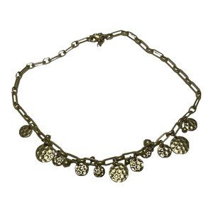 15-18” antiqued gold tone chain Link necklace hammered coin Choker